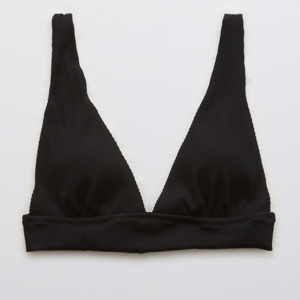 Aerie Ribbed Tie Longline Triangle Bikini Top